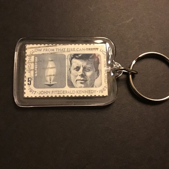 JFK Keychain - Recycled Postage Stamp - Picture 1 of 8